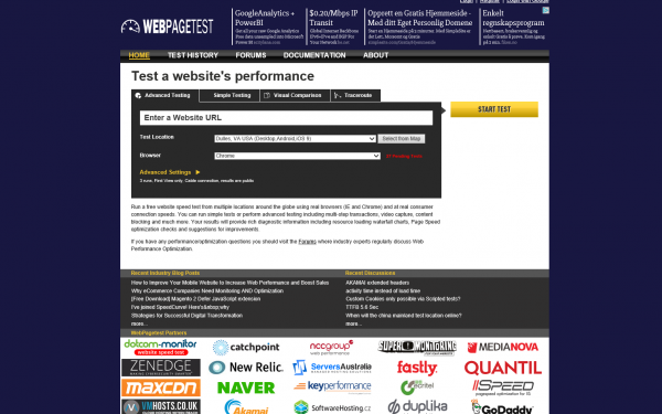 Nettside Webpagetest